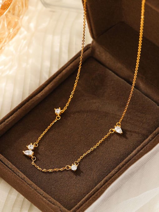 NS1060 [Golden White Stone] 925 Sterling Silver Cubic Zirconia Geometric Dainty Necklace